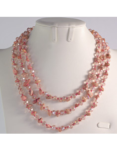 Naszyjnik potrójny różowe kamienie z koralikami Lolita...