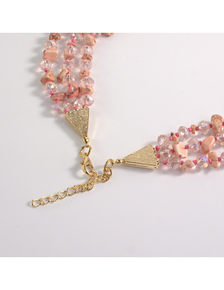 Naszyjnik potrójny różowe kamienie z koralikami Lolita Akcesoria