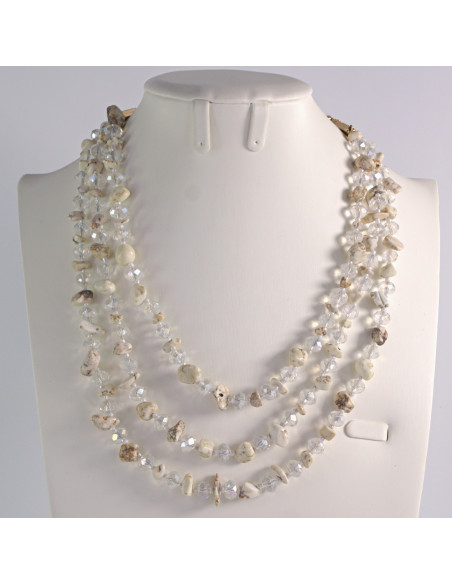 Naszyjnik potrójny bezbarwne kamienie z koralikami Lolita Akcesoria