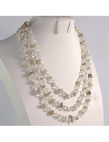 Naszyjnik potrójny bezbarwne kamienie z...