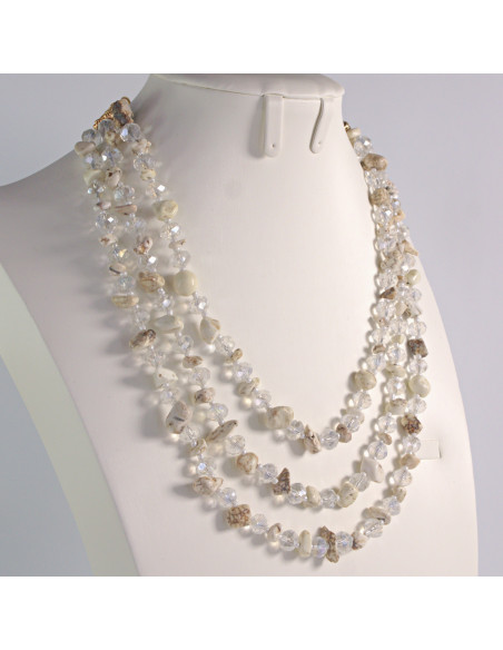 Naszyjnik potrójny bezbarwne kamienie z koralikami Lolita Akcesoria