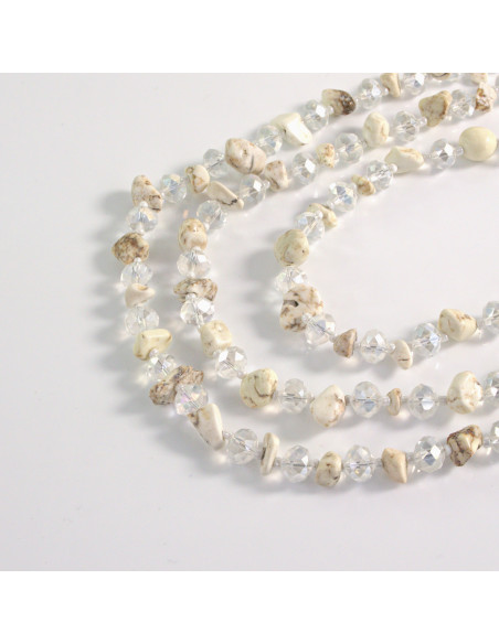 Naszyjnik potrójny bezbarwne kamienie z koralikami Lolita Akcesoria