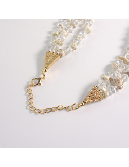 Naszyjnik potrójny bezbarwne kamienie z koralikami Lolita Akcesoria