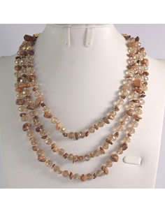 Naszyjnik potrójny brązowe kamienie z koralikami Lolita...