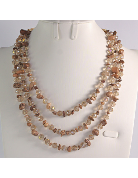 Naszyjnik potrójny brązowe kamienie z koralikami Lolita Akcesoria
