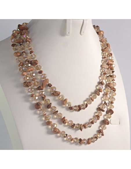 Naszyjnik potrójny brązowe kamienie z koralikami Lolita Akcesoria
