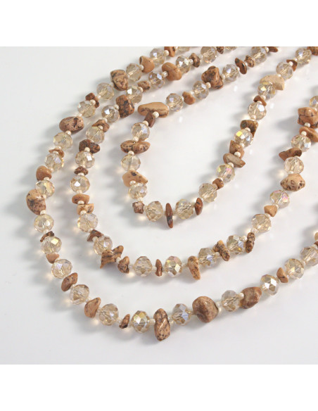 Naszyjnik potrójny brązowe kamienie z koralikami Lolita Akcesoria