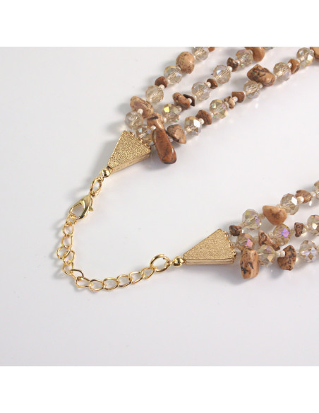 Naszyjnik potrójny brązowe kamienie z koralikami Lolita Akcesoria