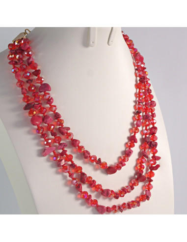 Naszyjnik potrójny czerwone kamienie z...