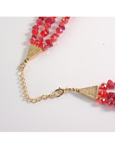 Naszyjnik potrójny czerwone kamienie z...