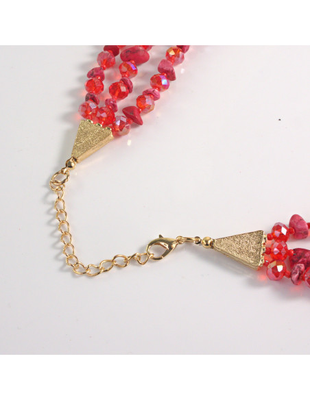 Naszyjnik potrójny czerwone kamienie z koralikami Lolita Akcesoria