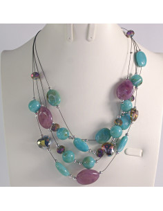 Naszyjnik na żyłce poczwórny kolorowe kamienie Lolita...