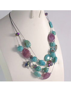 Naszyjnik na żyłce poczwórny kolorowe kamienie Lolita... 2