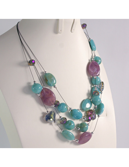 Naszyjnik na żyłce poczwórny kolorowe kamienie Lolita Akcesoria