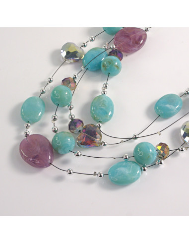 Naszyjnik na żyłce poczwórny kolorowe kamienie...