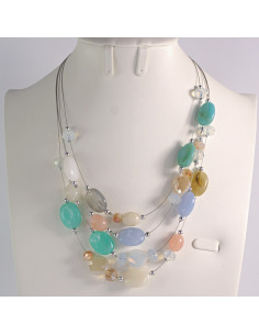 Naszyjnik na żyłce poczwórny wielokolorowe kamienie...