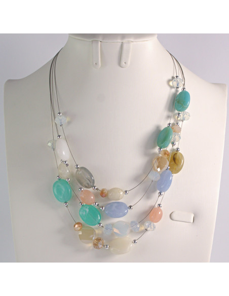 Naszyjnik na żyłce poczwórny wielokolorowe kamienie Lolita Akcesoria