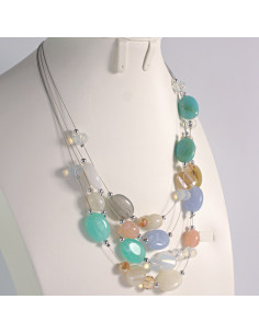 Naszyjnik na żyłce poczwórny wielokolorowe kamienie... 2