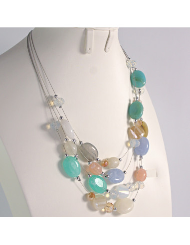 Naszyjnik na żyłce poczwórny wielokolorowe...