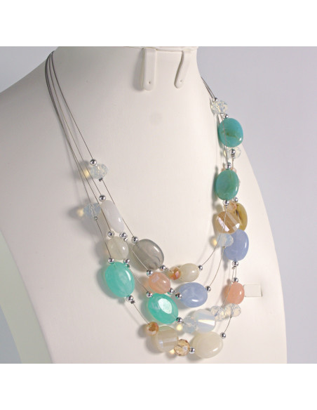 Naszyjnik na żyłce poczwórny wielokolorowe kamienie Lolita Akcesoria