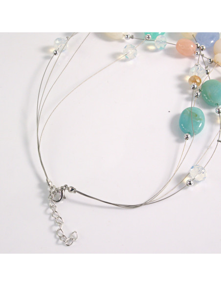 Naszyjnik na żyłce poczwórny wielokolorowe kamienie Lolita Akcesoria