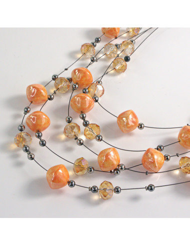 Naszyjnik na żyłce pomarańczowe koraliki Lolita...