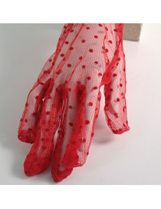 Rękawiczki eleganckie koronkowe krótkie CZERWONE Lolita...