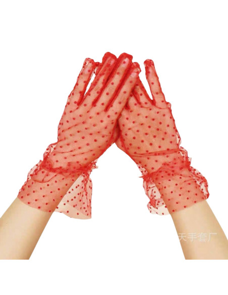 Rękawiczki eleganckie koronkowe krótkie CZERWONE Lolita Akcesoria