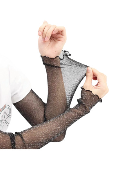 Rękawiczki eleganckie koronkowe długie CZARNE BEZPALCZASTE Lolita Akcesoria