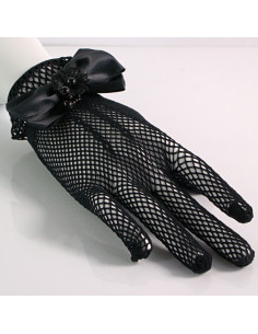 Rękawiczki eleganckie kabaretki krótkie CZARNE Z KOKARDA... 2