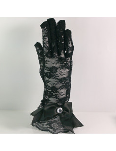 Rękawiczki eleganckie koronkowe krótkie CZARNE Z KOKARDA...