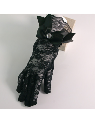 Rękawiczki eleganckie koronkowe krótkie CZARNE...