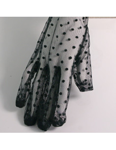 Rękawiczki eleganckie koronkowe krótkie CZARNE W KROPKI...