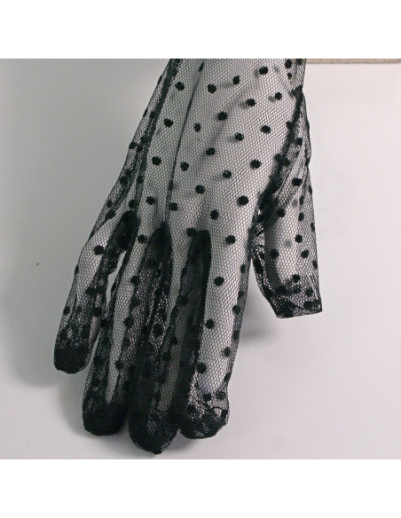 Rękawiczki eleganckie koronkowe krótkie CZARNE W KROPKI Lolita Akcesoria