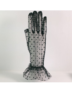 Rękawiczki eleganckie koronkowe krótkie CZARNE W KROPKI... 2