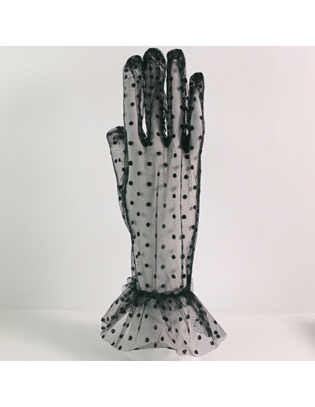 Rękawiczki eleganckie koronkowe krótkie CZARNE W KROPKI Lolita Akcesoria