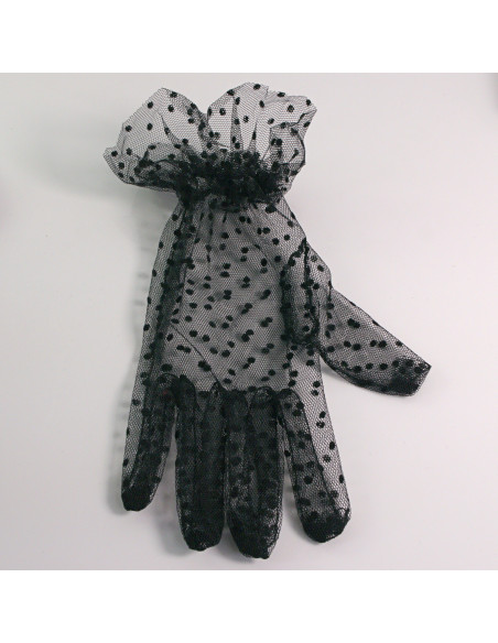 Rękawiczki eleganckie koronkowe krótkie CZARNE W KROPKI Lolita Akcesoria