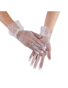 Rękawiczki eleganckie koronkowe krótkie BIAŁE W KROPKI...