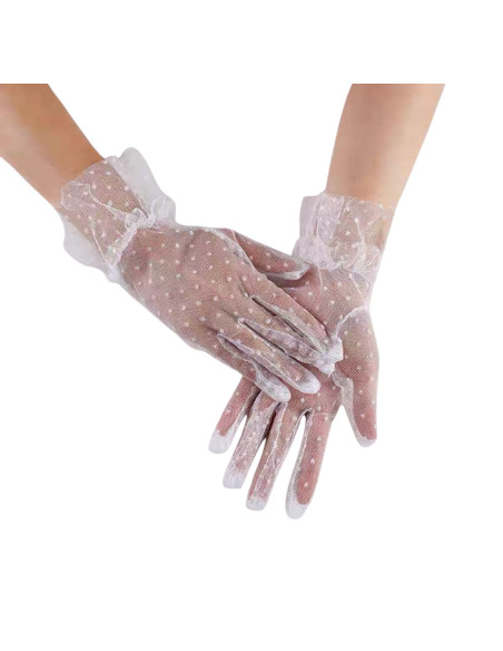Rękawiczki eleganckie koronkowe krótkie BIAŁE W KROPKI Lolita Akcesoria