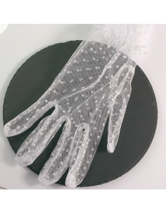 Rękawiczki eleganckie koronkowe krótkie BIAŁE W KROPKI... 2