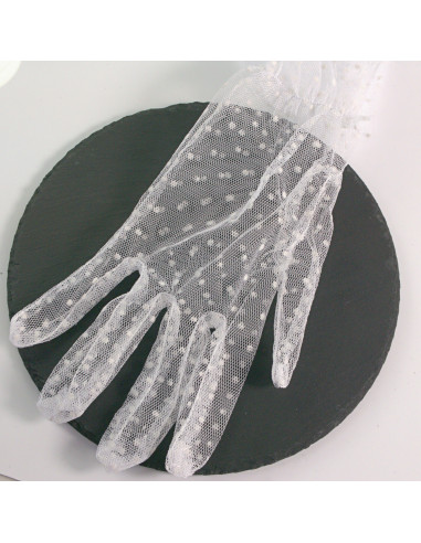 Rękawiczki eleganckie koronkowe krótkie BIAŁE W...