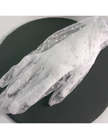 Rękawiczki eleganckie koronkowe krótkie BIAŁE W KROPKI Lolita Akcesoria