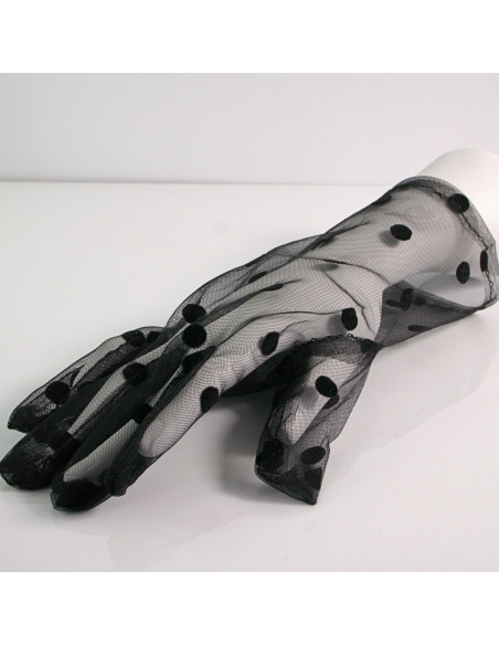 Rękawiczki eleganckie koronkowe krótkie CZARNE W KROPKI Lolita Akcesoria