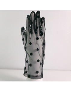 Rękawiczki eleganckie koronkowe krótkie CZARNE W KROPKI... 2