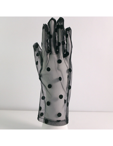 Rękawiczki eleganckie koronkowe krótkie CZARNE W KROPKI Lolita Akcesoria