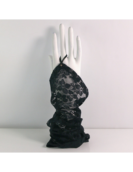 Rękawiczki eleganckie koronkowe długie CZARNE NA PALEC Lolita Akcesoria