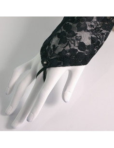 Rękawiczki eleganckie koronkowe długie CZARNE NA PALEC... 2