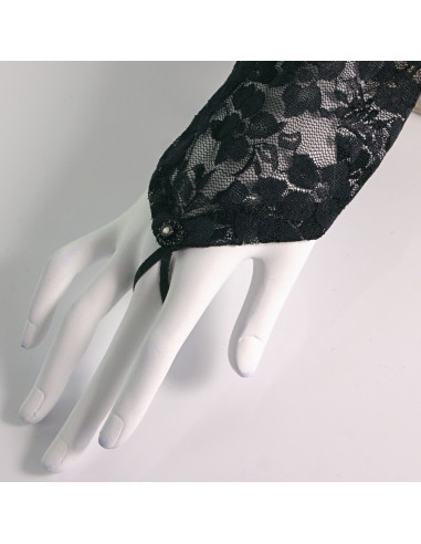 Rękawiczki eleganckie koronkowe długie CZARNE...