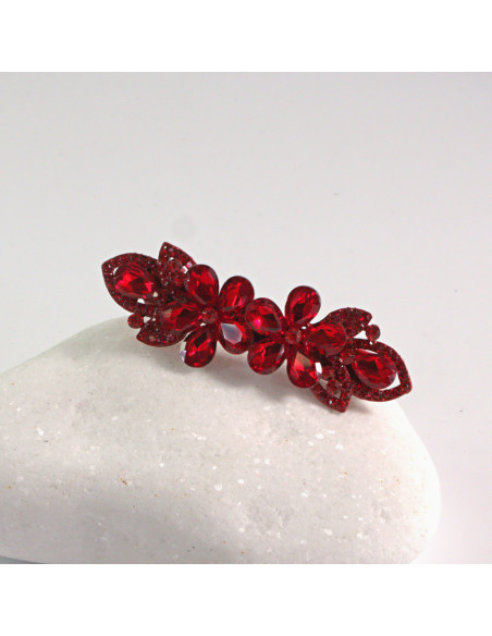 Klamra francuska DWA KWIATKI CZERWONE KRYSZTAŁKI Lolita akcesoria