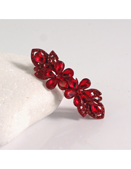 Klamra francuska DWA KWIATKI CZERWONE KRYSZTAŁKI Lolita akcesoria